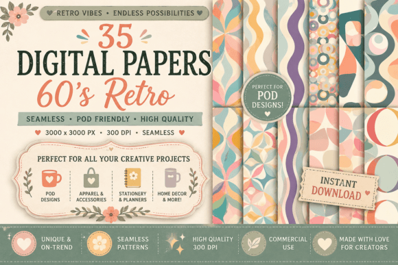 Download 60s Boho Retro Seamless Patterns - Patterns Collection