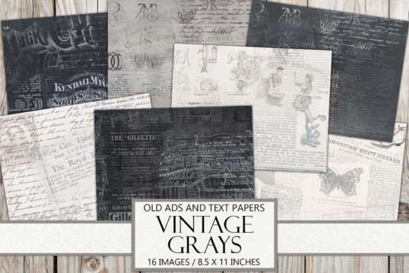 Download Vintage Grays and Text Collage Papers - Collage papers Collection