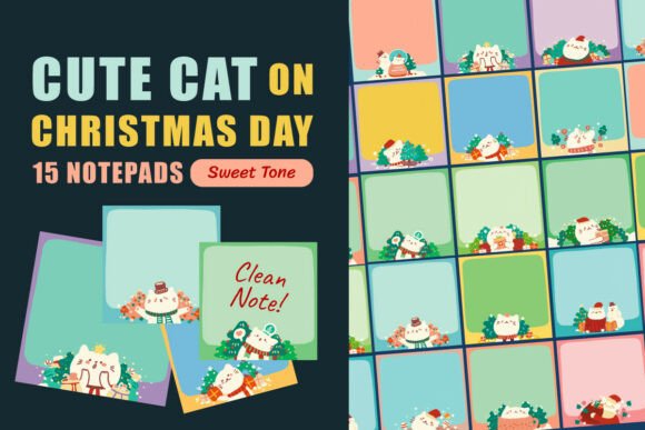 Download 15 Cute Cat Christmas Notepad PNG Set - Premium Resources
