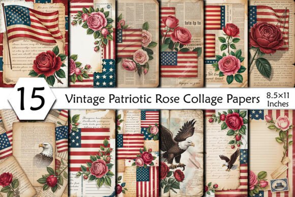 Download Vintage Patriotic Rose Collage Papers - Collage papers Collection