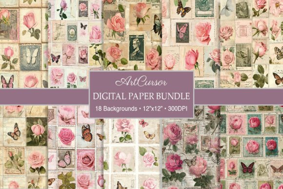 Download Antique Butterfly Roses Collage Papers - Collage papers Collection